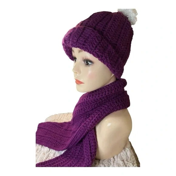 Handmade Bright Purple Crochet Hat & Scarf Set – Cozy & Stylish - Picture 7 of 9